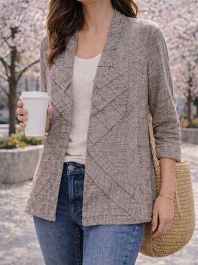Chico’s Linen Jacket Texture Layer 🌿 Lightweight Cross Hatch Cocoa Size 2/L